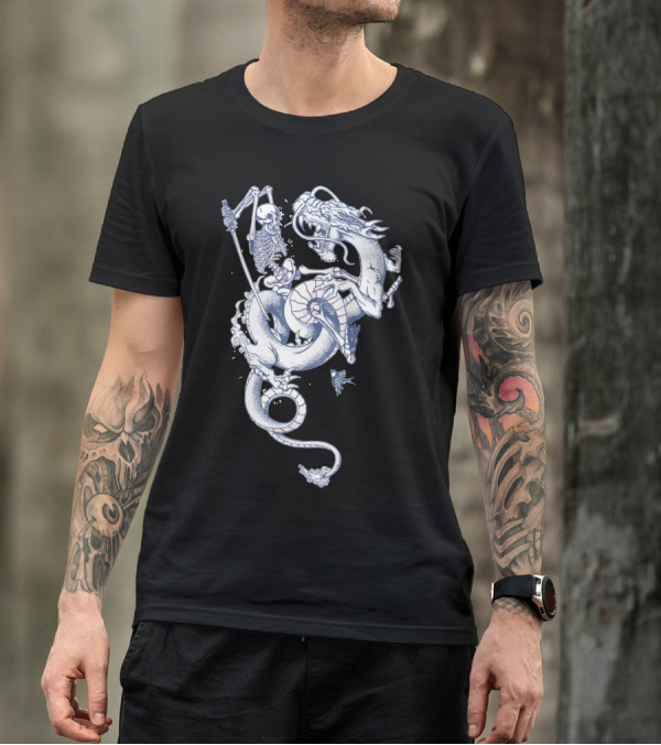 Skeleton Warrior With Dragon Mount - Caged II A Prequel T-Shirt