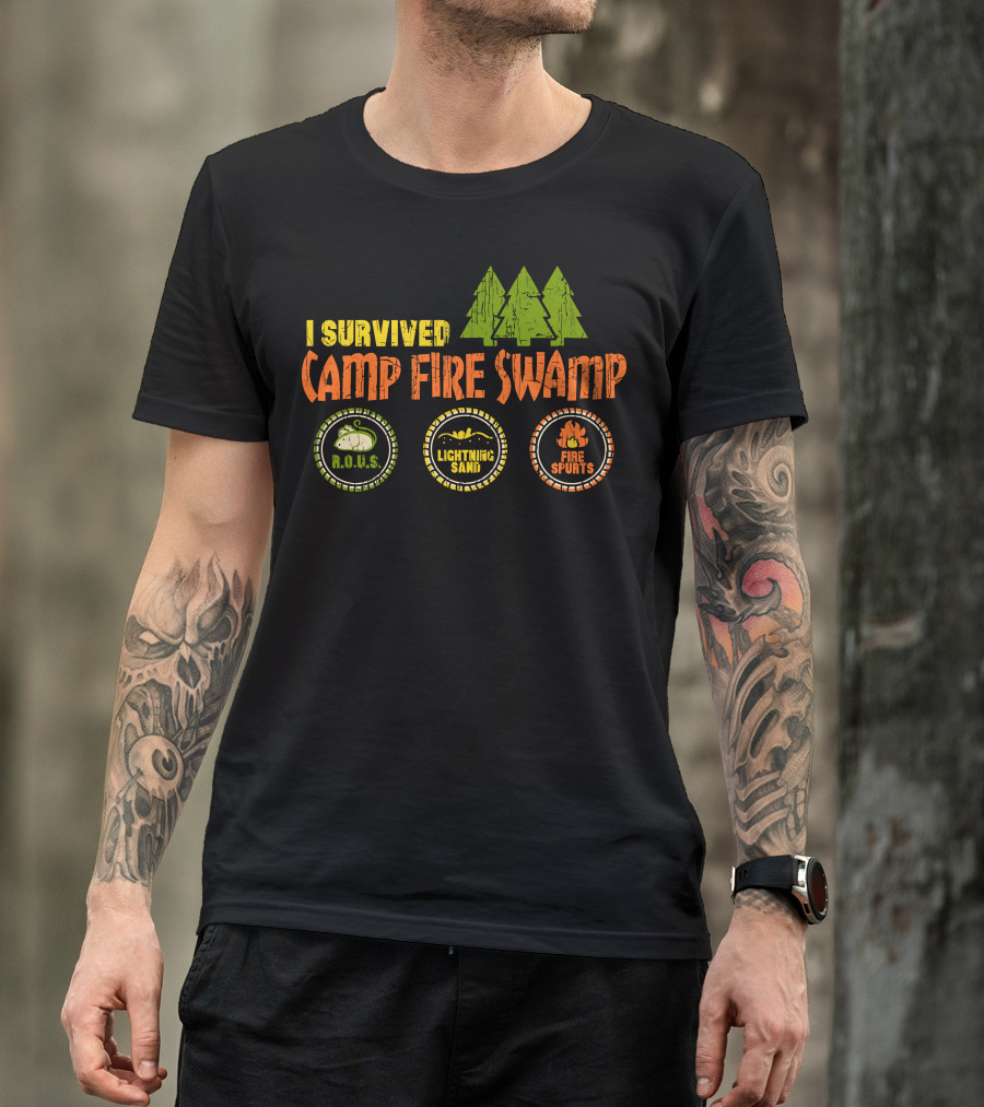 I Survived Camp Fire Swamp R.O.U.S. Lightning Sand Fire Spurts T-Shirt