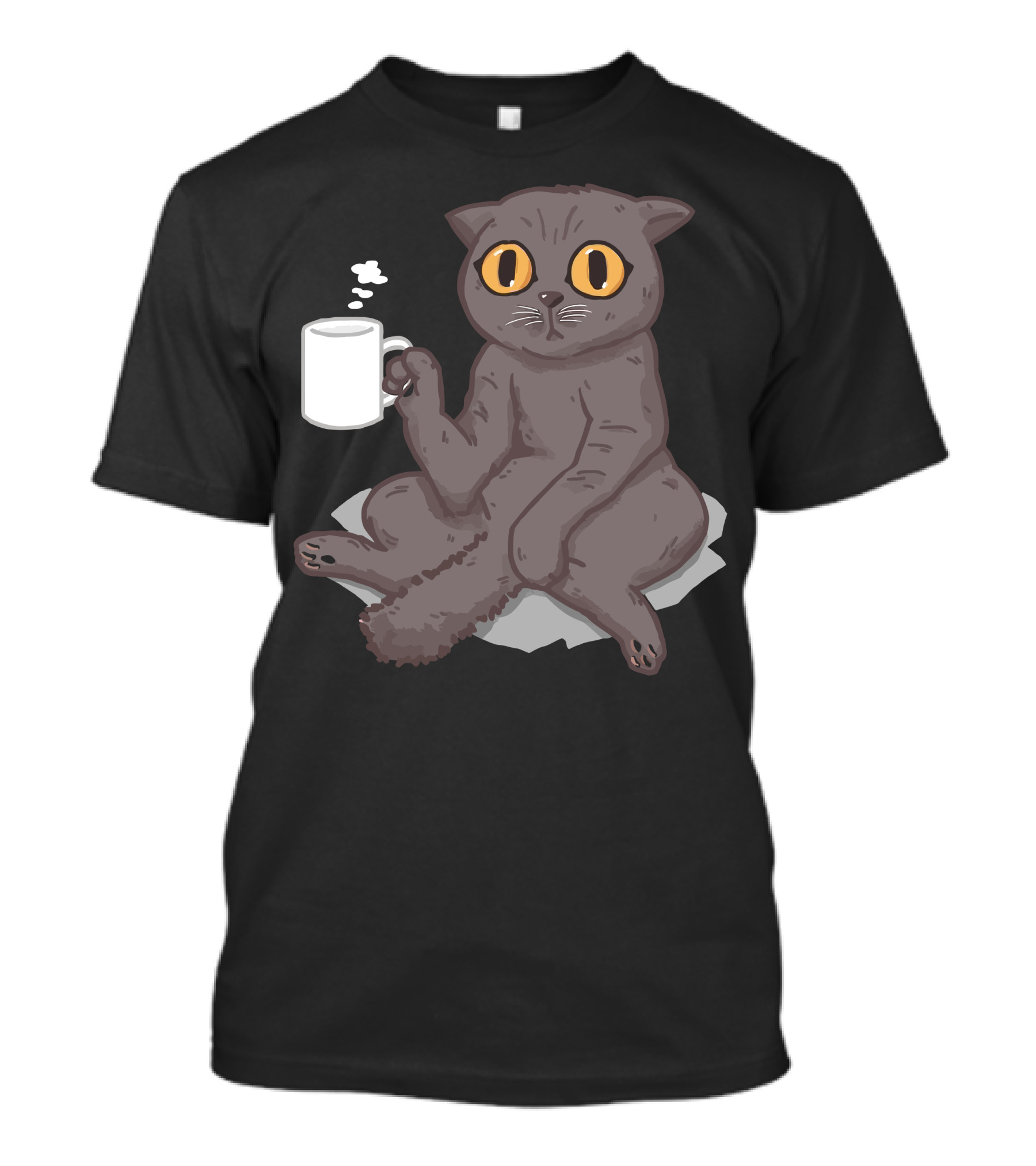 Catffeinated Coffee Cat With Mug And Steam T-Shirt