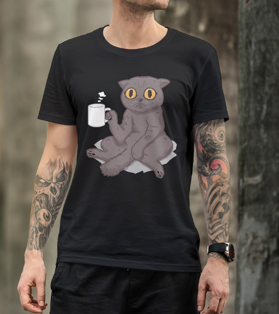 Catffeinated Coffee Cat With Mug And Steam T-Shirt