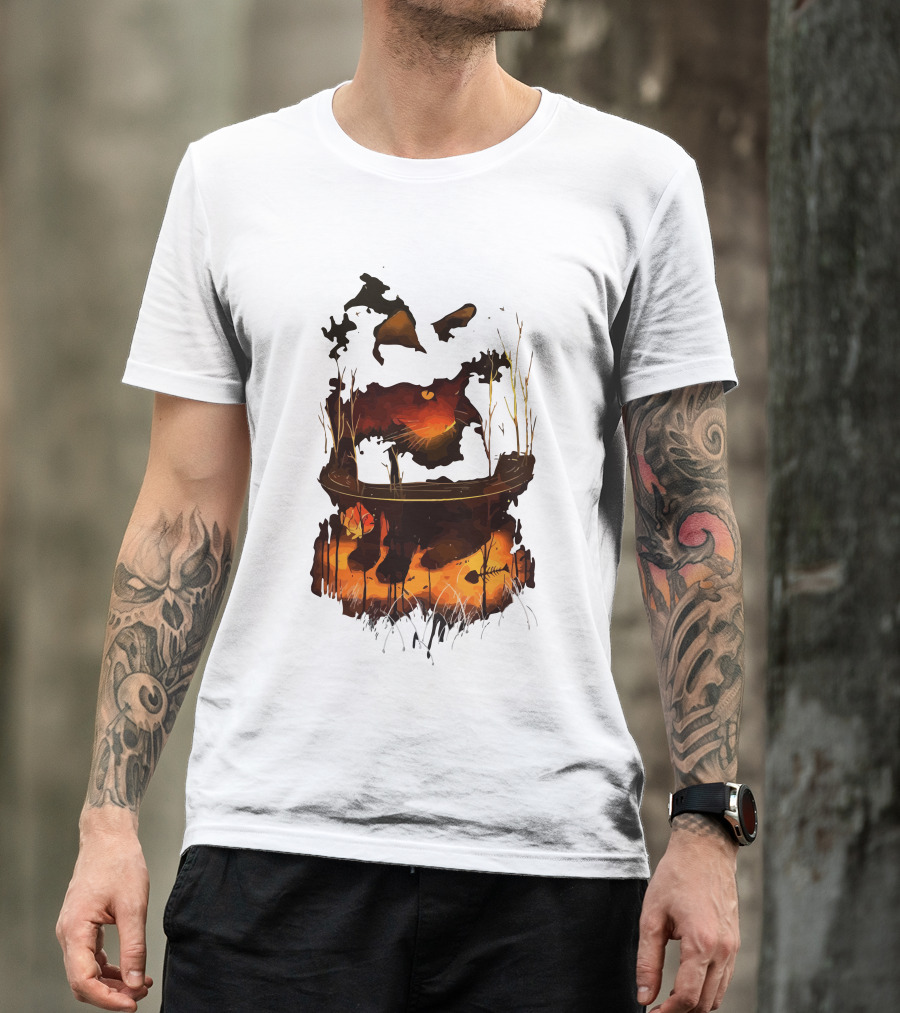 Catfish Magic Fantasy Pond With Fiery Fish And Golden Reeds T-Shirt