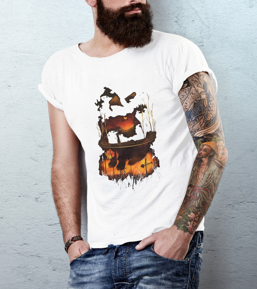 Catfish Magic Fantasy Pond With Fiery Fish And Golden Reeds T-Shirt