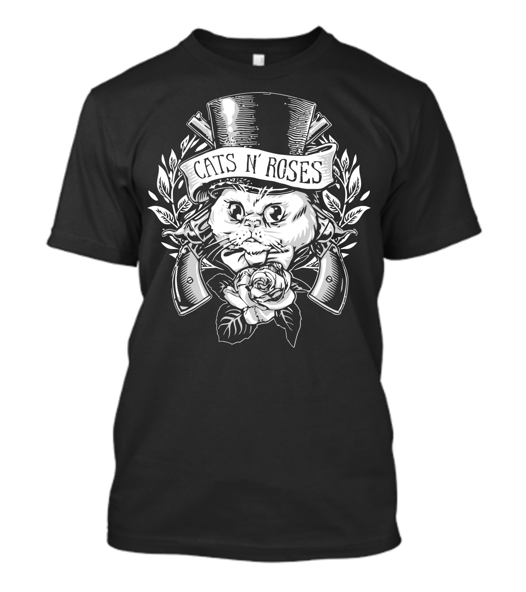 Cats N' Roses Cat With Guns And Top Hat T-Shirt