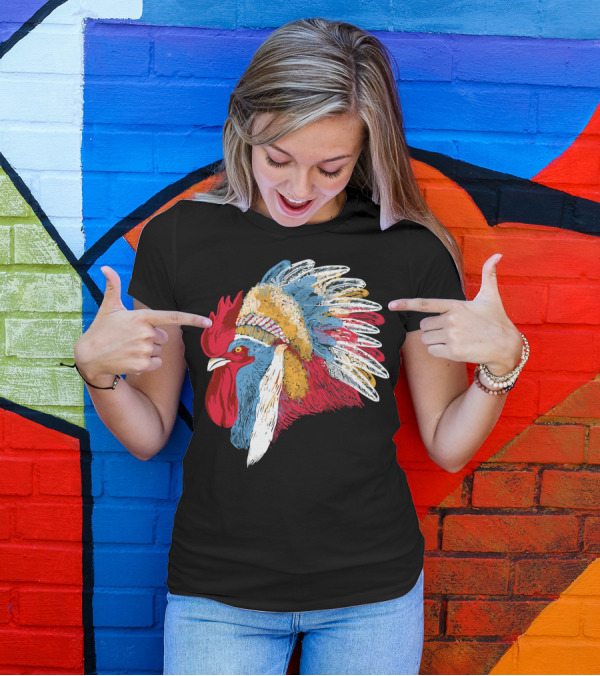 Chief Many Feathers Rooster Headdress T-Shirt