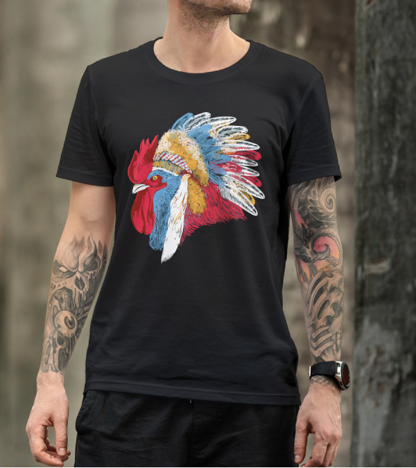 Chief Many Feathers Rooster Headdress T-Shirt