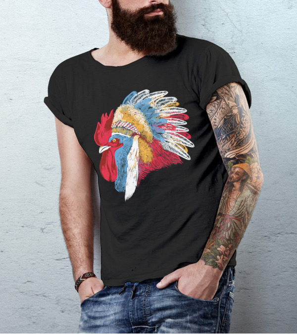 Chief Many Feathers Rooster Headdress T-Shirt