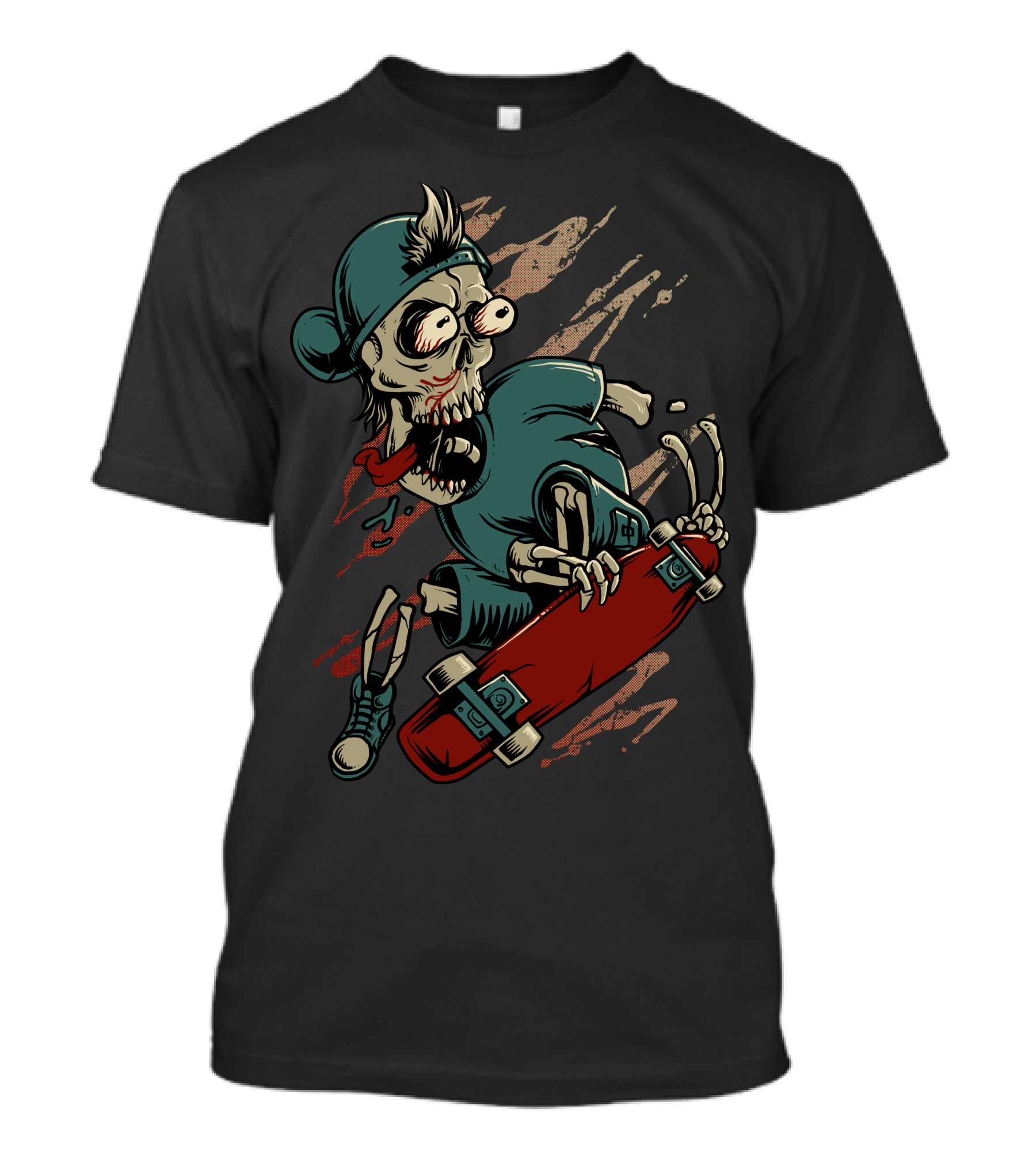 Deadboarder Skateboarding Skeleton In Cap And Sneakers T-Shirt