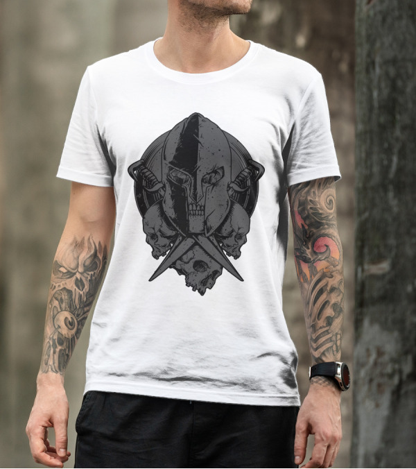 Death Of Spartan Skull Mask Swords And Skulls T-Shirt