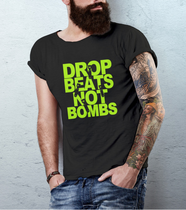 Drop Beats Not Bombs Dub Step Skrillex Ink Hiphop Dance Black Light T-Shirt