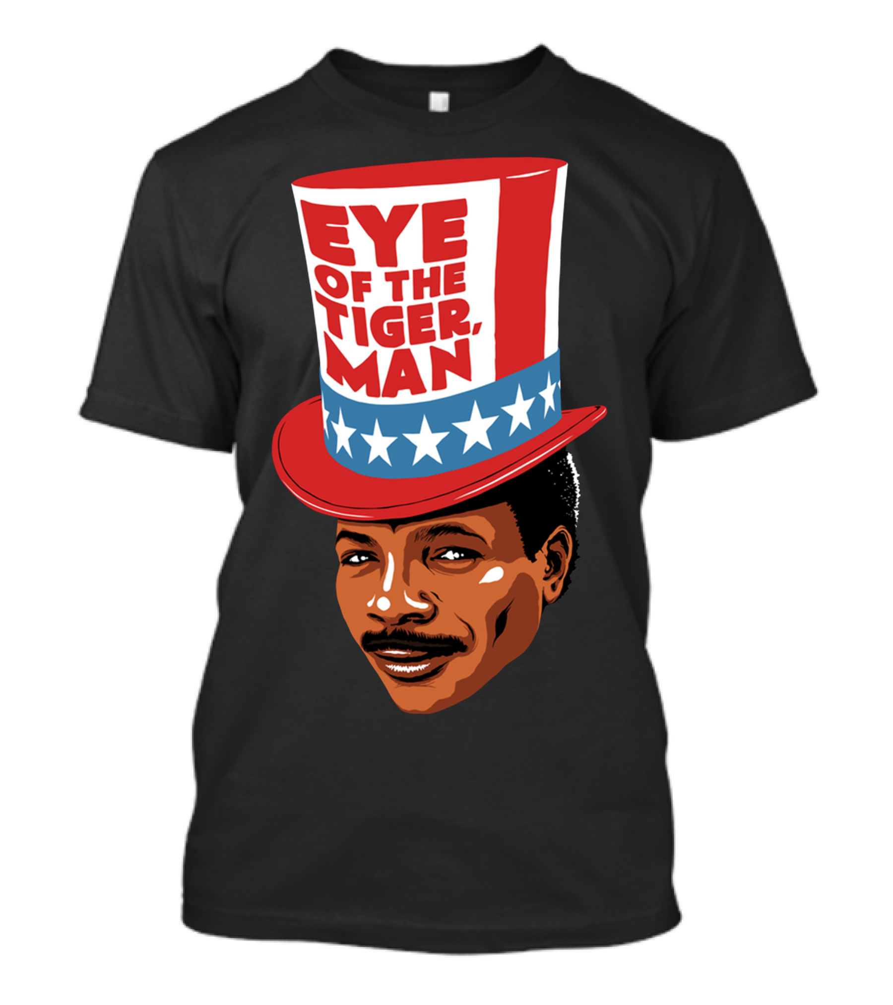 Eye Of The Tiger Man Red White Blue Stars Hat T-Shirt
