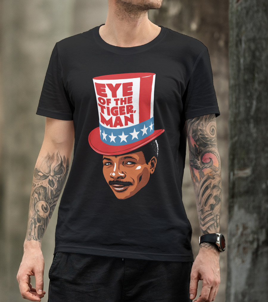 Eye Of The Tiger Man Red White Blue Stars Hat T-Shirt