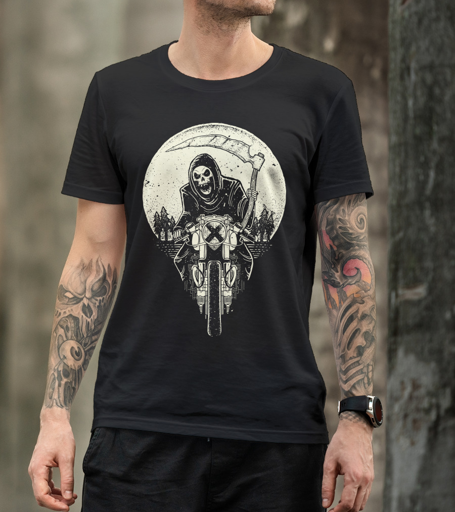 Grim Racer Death On Motorcycle At Night T-Shirt