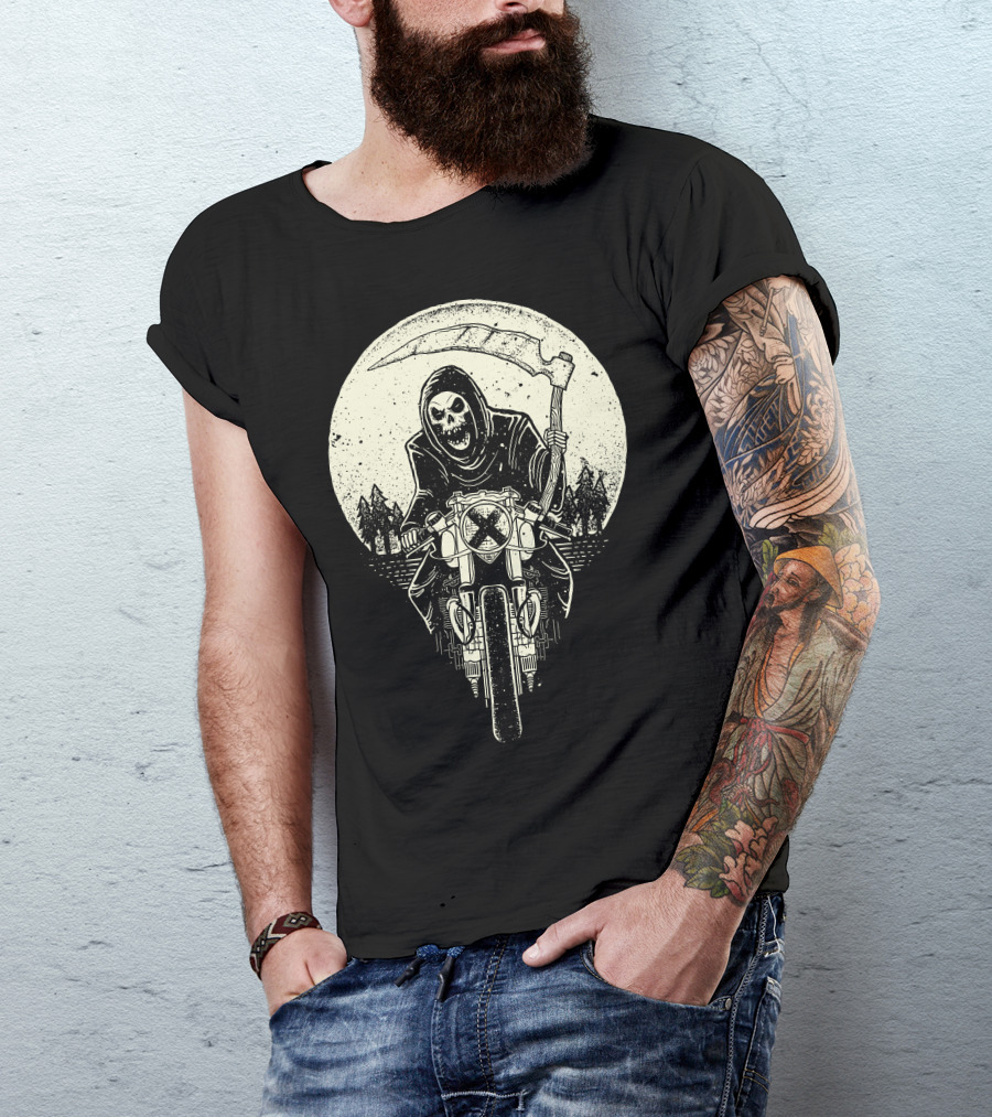 Grim Racer Death On Motorcycle At Night T-Shirt