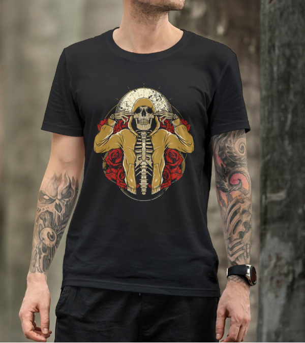 Skull Hoodie Roses Hip Hop Skeleton Aesthetic T-Shirt