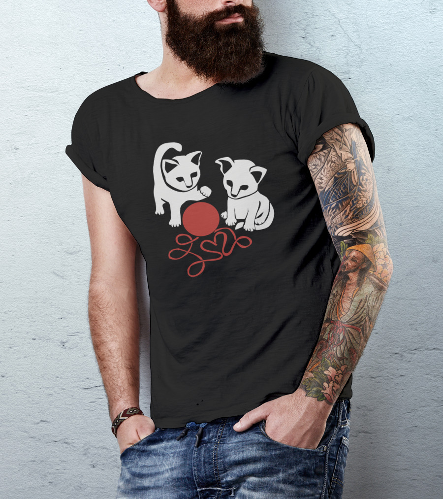 Kittens Playing With Red Yarn Ball T-Shirt