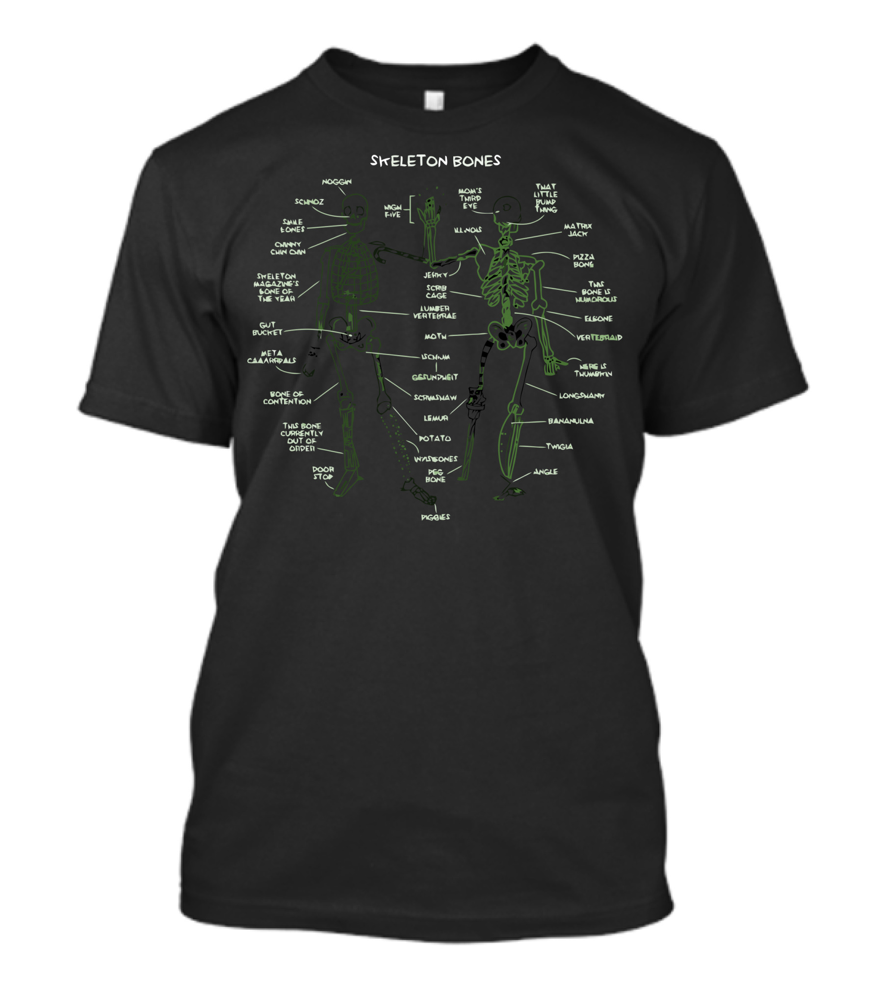 Skeleton Bones Humor Diagram With Funny Labels And References T-Shirt