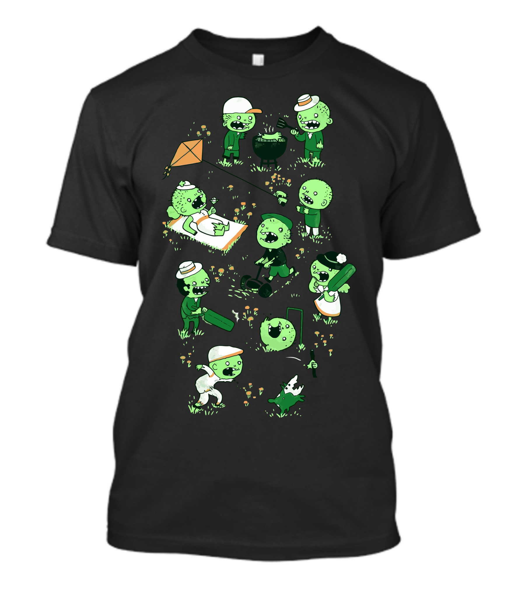 Lawn Of The Dead Zombie Lawn Activities With Green Cartoon Characters T-Shirt