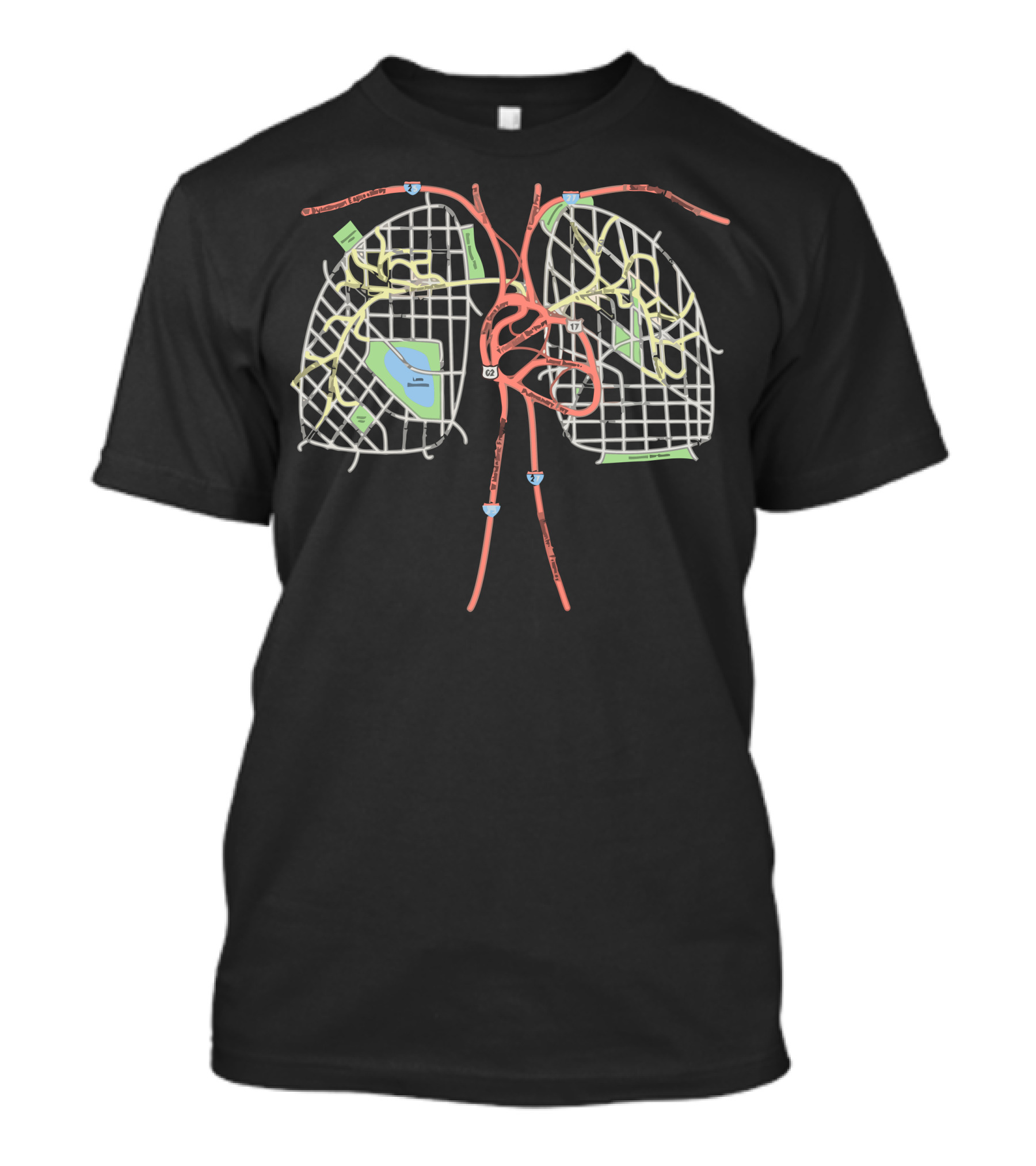 Life In The City Lung Map 63-82-77-17 Iconic Routes T-Shirt