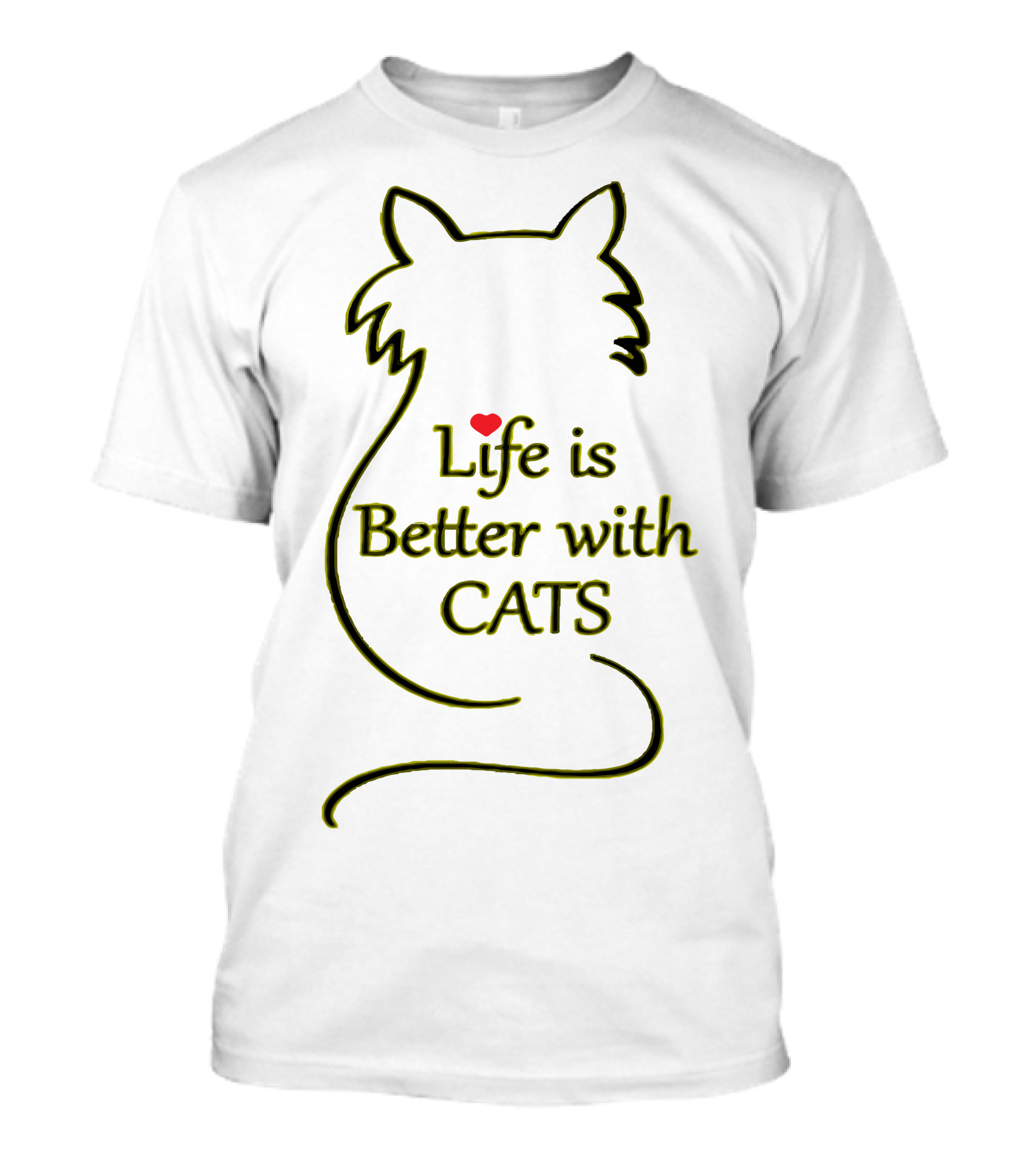 Life Is Better With Cats Heart Outline T-Shirt