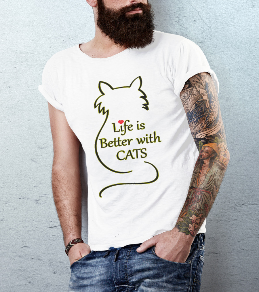 Life Is Better With Cats Heart Outline T-Shirt