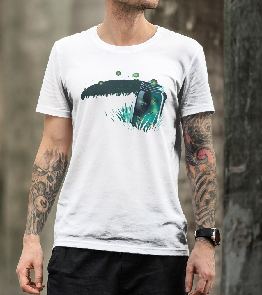 Jar Of Lightning Bugs In A Moonlit Field T-Shirt