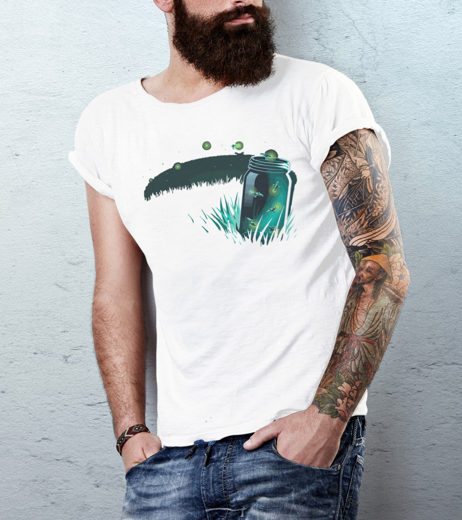 Jar Of Lightning Bugs In A Moonlit Field T-Shirt
