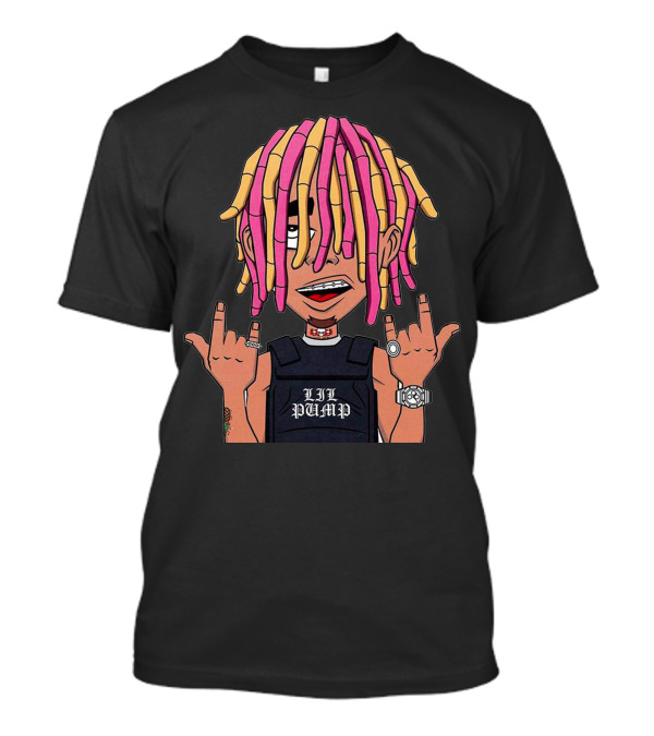 Lil Pump Cartoon Character With Colorful Dreadlocks And Finger Signs T-Shirt