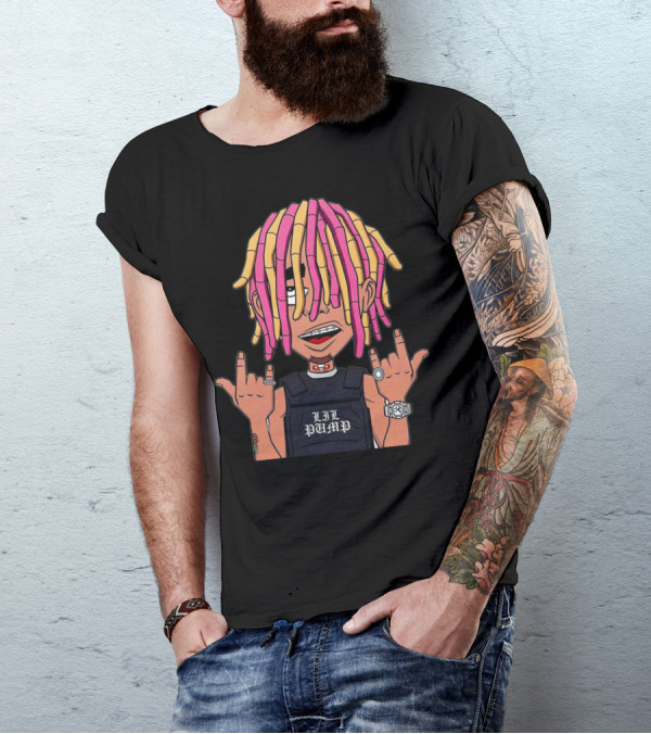 Lil Pump Cartoon Character With Colorful Dreadlocks And Finger Signs T-Shirt