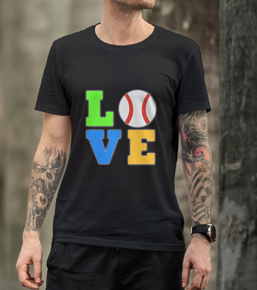 Love Baseball Neon L O V E Letters With Baseball O T-Shirt