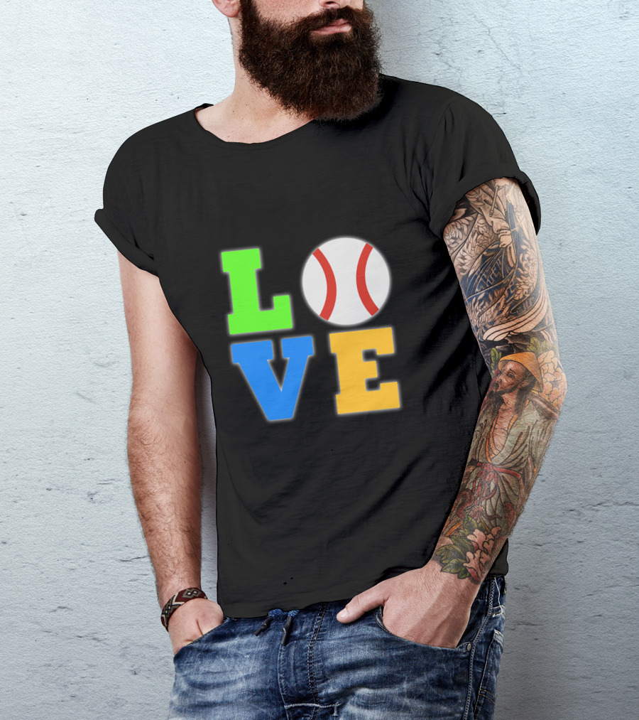 Love Baseball Neon L O V E Letters With Baseball O T-Shirt