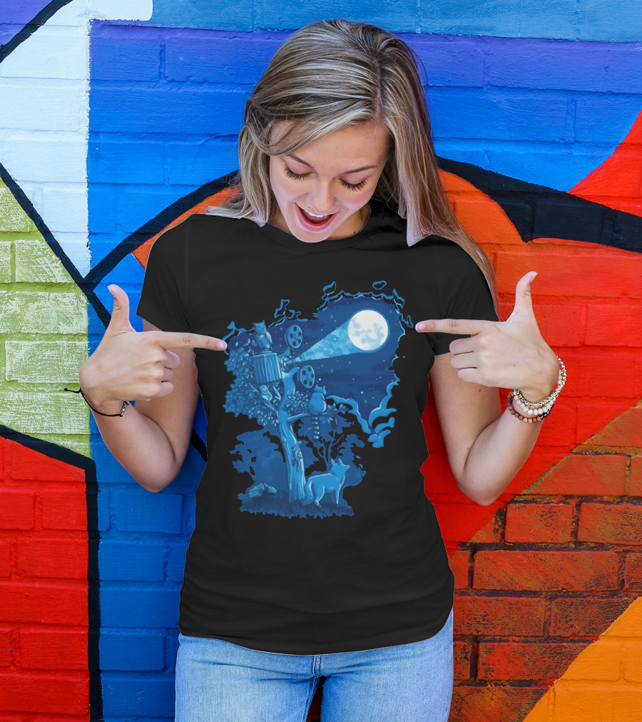 Night Sky Projector Forest Creatures Enchanted Moonlit Scene T-Shirt