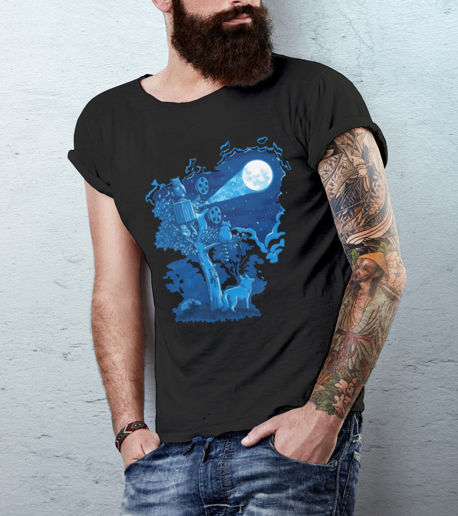 Night Sky Projector Forest Creatures Enchanted Moonlit Scene T-Shirt