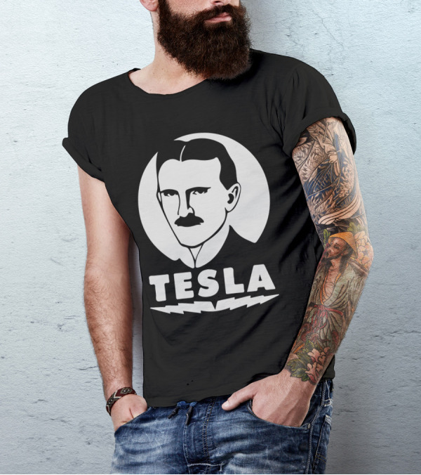 Nikola Tesla Iconic Portrait With Lightning Bolt T-Shirt