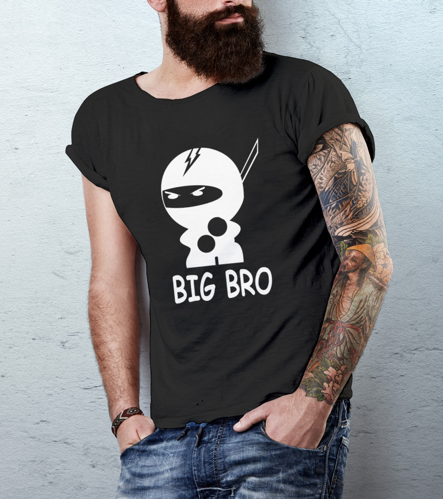 Ninja Big Bro Graphic With Stylized Lightning Helmet And Sword T-Shirt