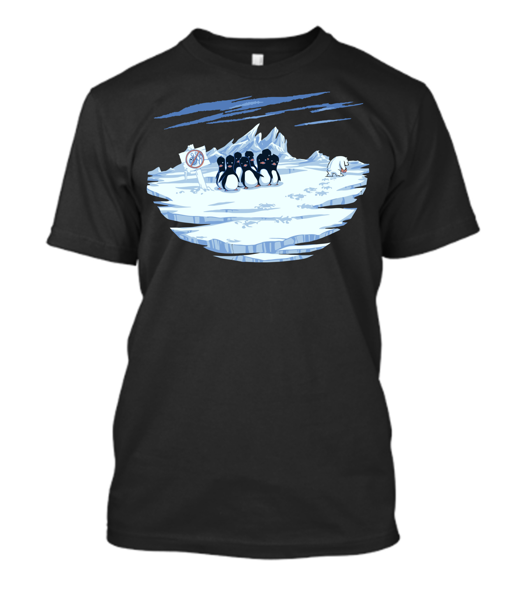 Penguins Gathering With No Bowling Sign On Iceberg T-Shirt