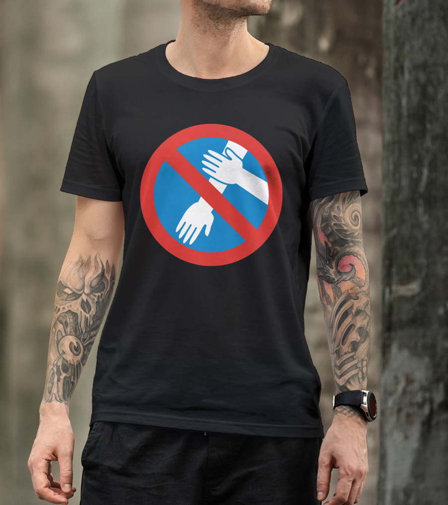 No Quenelle Gesture Prohibition Symbol On Blue Background With Red Circle T-Shirt
