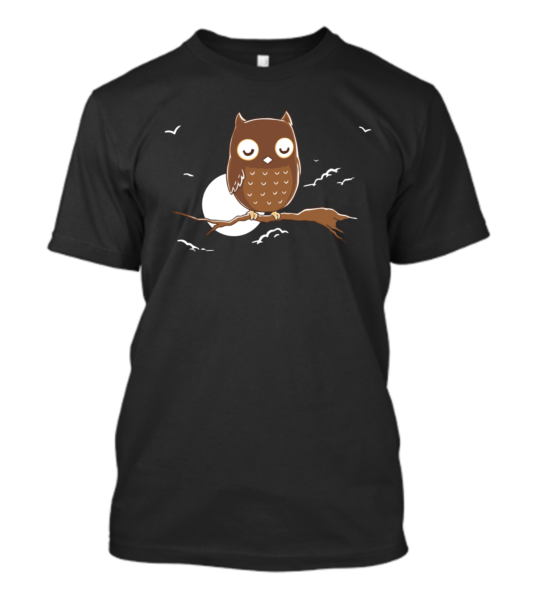 Nocturnowl Owl On Branch With Full Moon And Flying Birds T-Shirt
