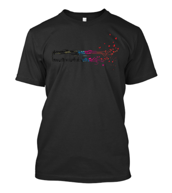 Noted Flowing Music Sheet With Colorful Notes And Hearts T-Shirt
