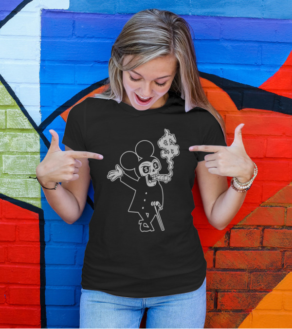 Numbskull06 Mickey Mouse Skull With Dollar Sign Smoke T-Shirt