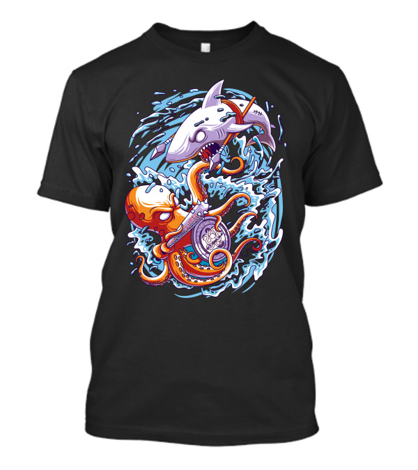 Octopus Versus Shark Epic Battle Aqua Wave Challenge T-Shirt