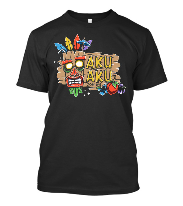 Aku Aku's Ooga Bar Tiki Mask With Colorful Feathers And Fruits T-Shirt