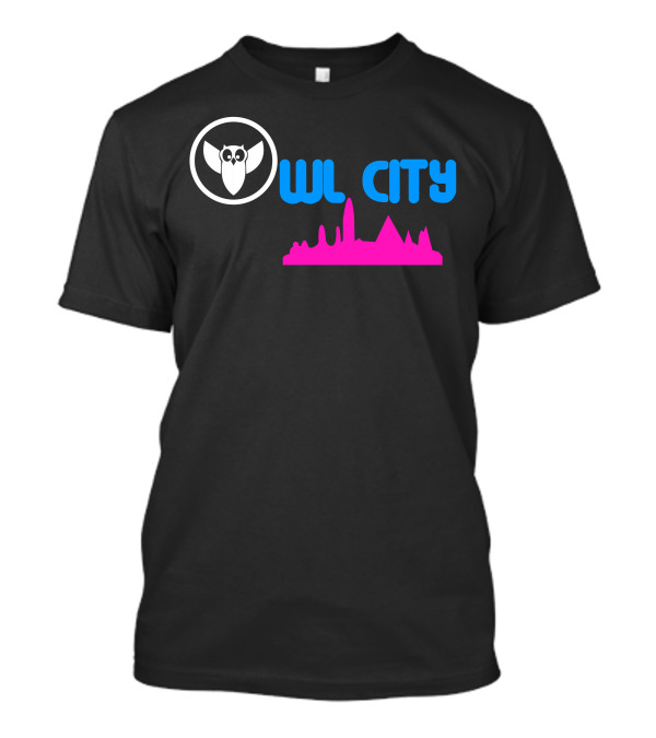 Owl City Blue Text With Pink Skyline And White Owl T-Shirt