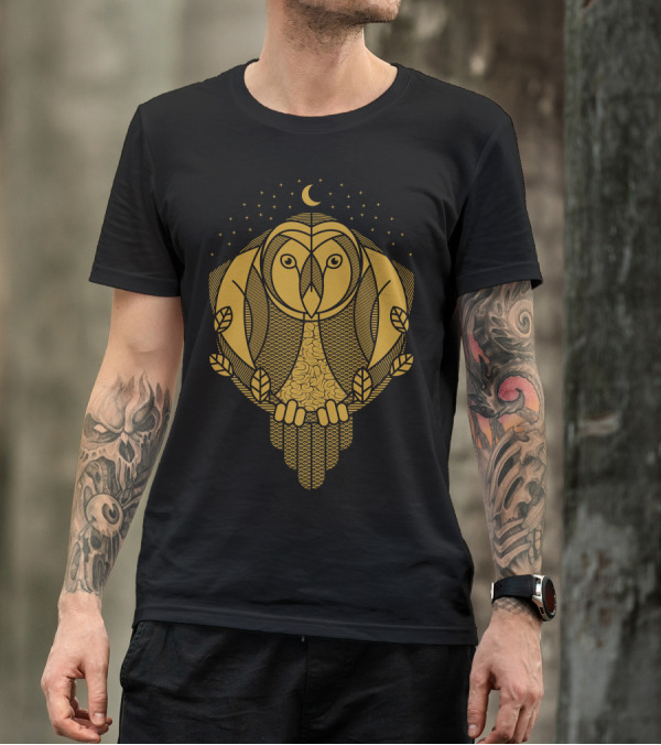 Owl Night Celestial Crescent And Stars T-Shirt