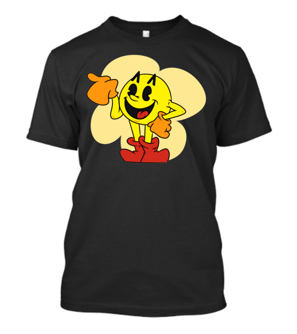 Pac Man Classic Cartoon Character With Devil Horns And Boots T-Shirt