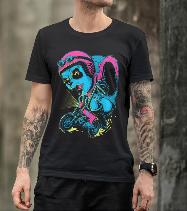 Panda Rider Neon Helmet Bicycle Adventure T-Shirt