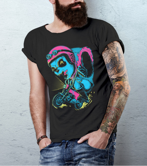 Panda Rider Neon Helmet Bicycle Adventure T-Shirt