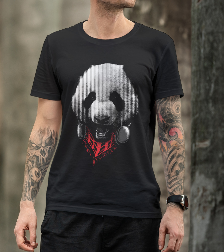 Panda Stylish Bandana Headphones T-Shirt