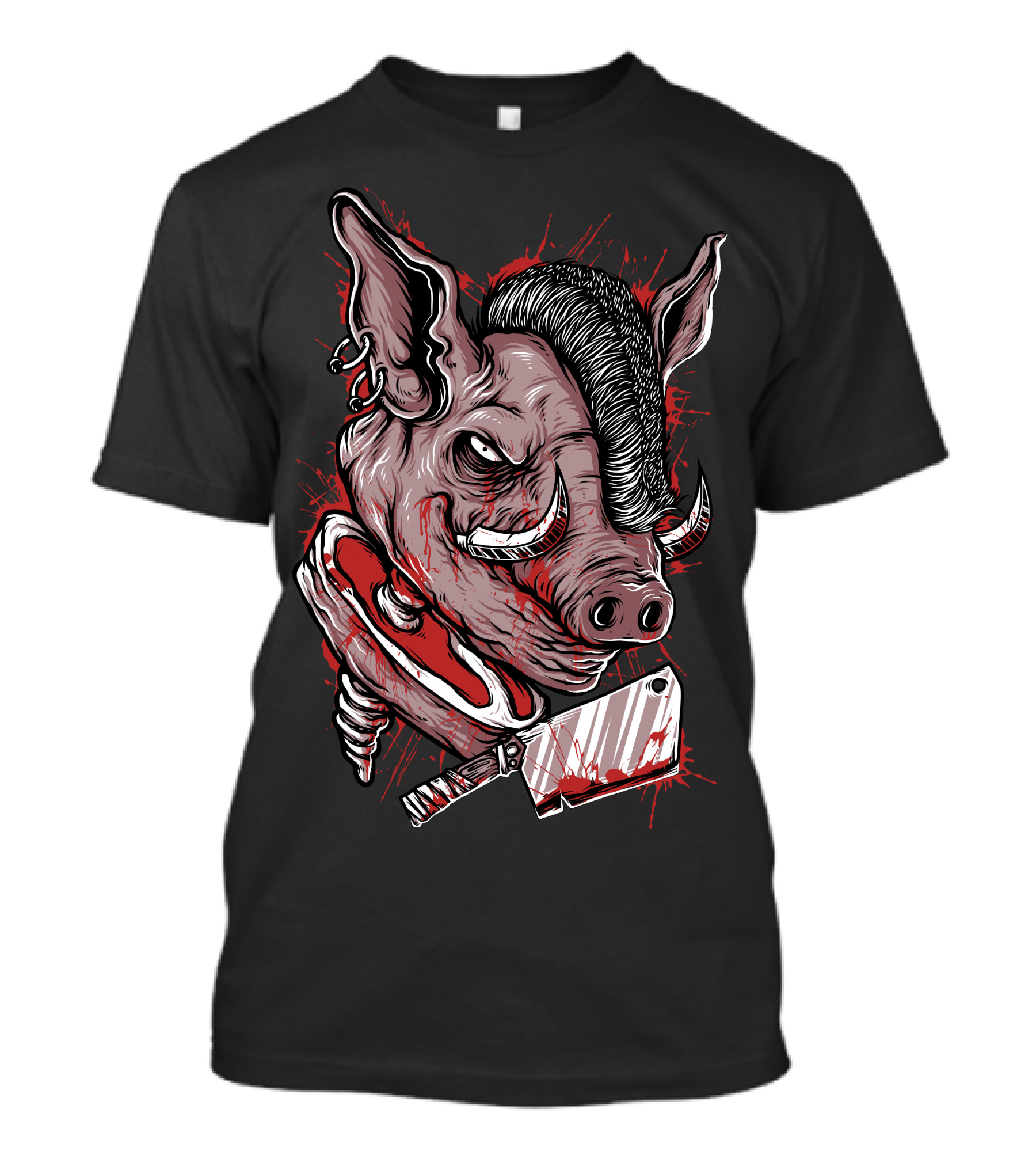Pig Saw Cleaver With Blood Splatter T-Shirt