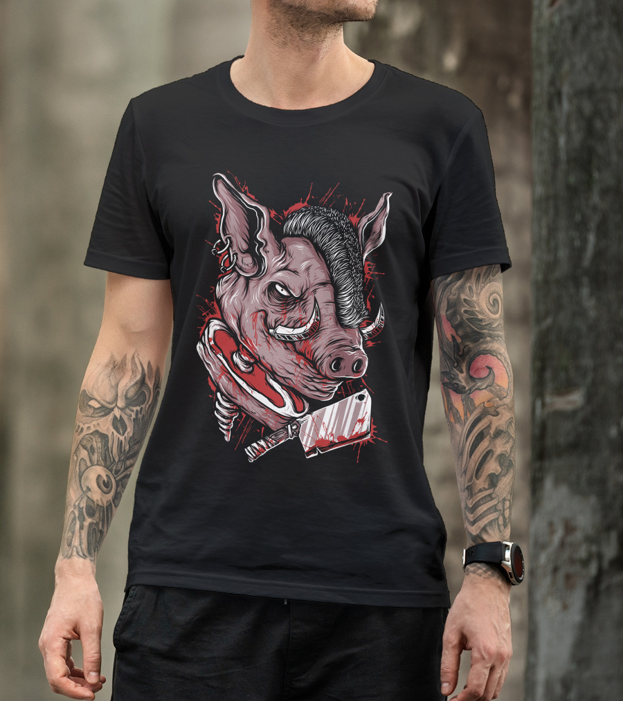 Pig Saw Cleaver With Blood Splatter T-Shirt
