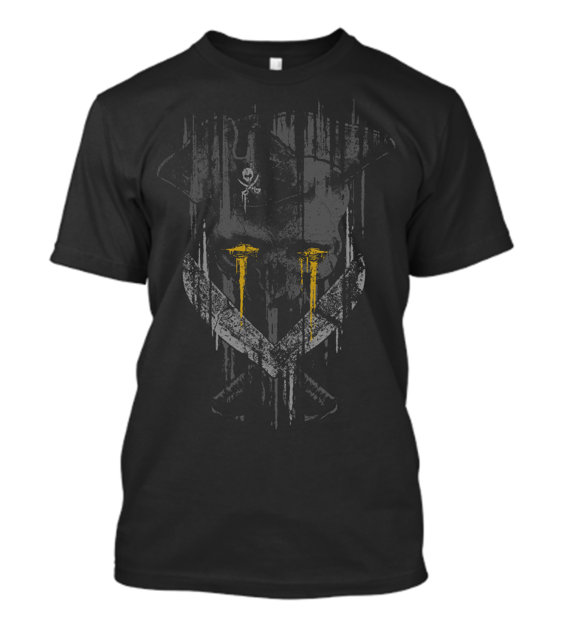 Pirate Rust Skull With Crossed Blades And Yellow Tears T-Shirt
